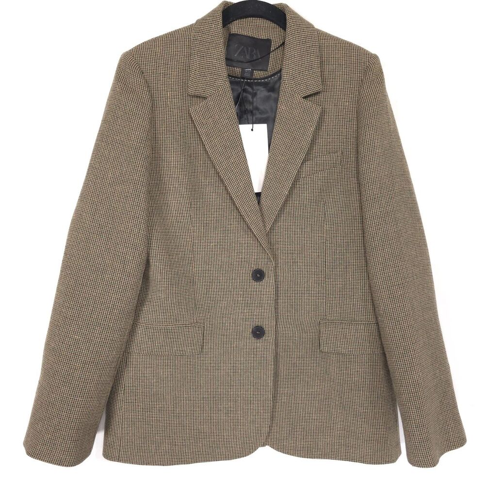 ZARA Women's New Houndstooth Wool Blend Tailored Blazer Jacket XS 2219/718/054